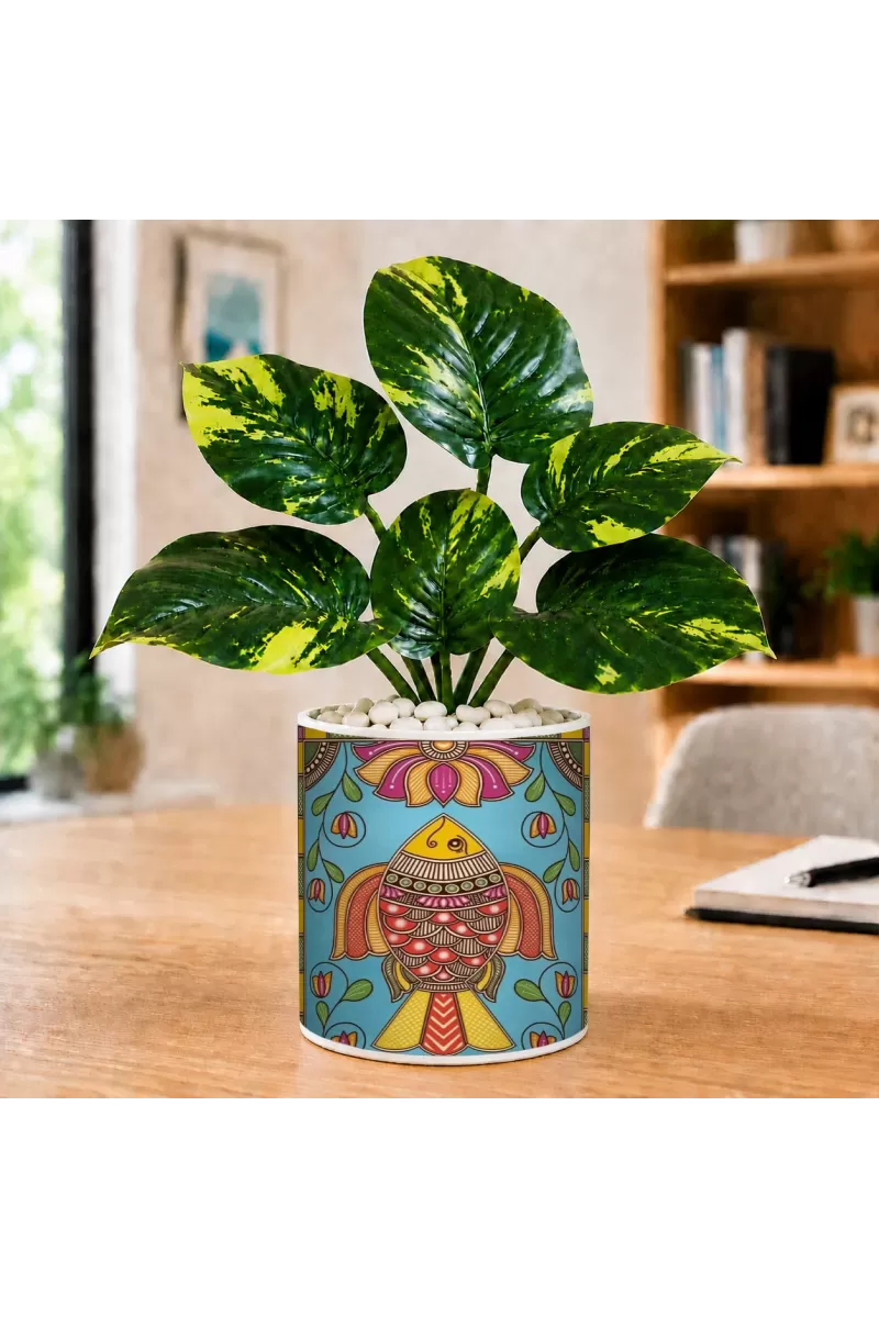 Artificial Tree Ceramic Photo Pot With White Stones 3x4 Inch (F166250)