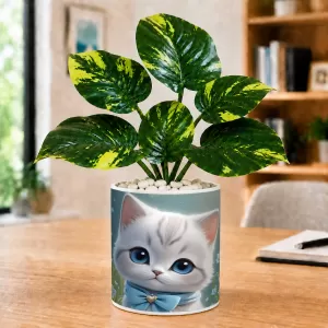 Artificial Tree Ceramic Photo Pot With White Stones 3x4 Inch (F166251)