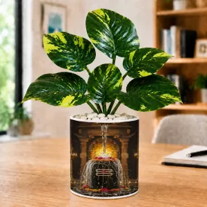 Artificial Tree Ceramic Photo Pot With White Stones 3x4 Inch (F166252)