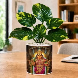 Artificial Tree Ceramic Photo Pot With White Stones 3x4 Inch (F166253)