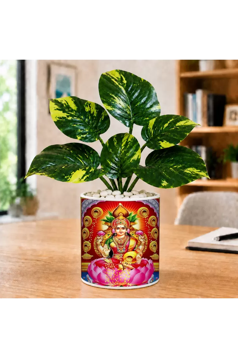 Artificial Tree Ceramic Photo Pot With White Stones 3x4 Inch (F166256)