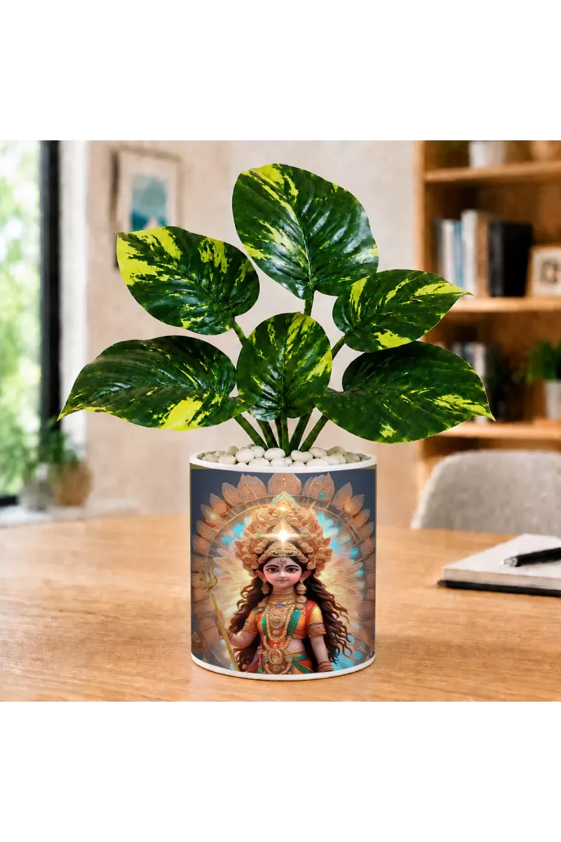 Artificial Tree Ceramic Photo Pot With White Stones 3x4 Inch (F166257)