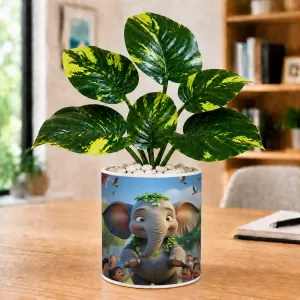 Artificial Tree Ceramic Photo Pot With White Stones 3x4 Inch (F166261)