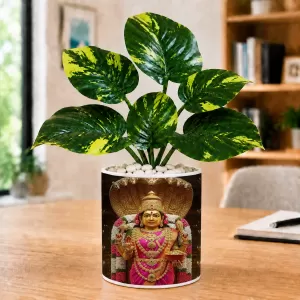 Artificial Tree Ceramic Photo Pot With White Stones 3x4 Inch (F166262)