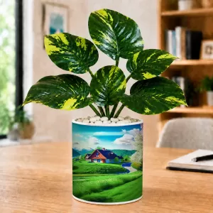 Artificial Tree Ceramic Photo Pot With White Stones 3x4 Inch (F166263)