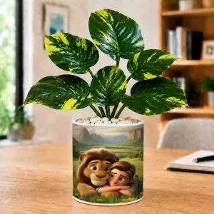 Artificial Tree Ceramic Photo Pot With White Stones 3x4 Inch (F166264)