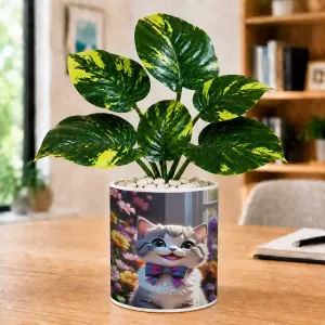 Artificial Tree Ceramic Photo Pot With White Stones 3x4 Inch (F166267)