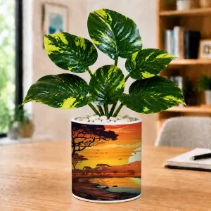 Artificial Tree Ceramic Photo Pot With White Stones 3x4 Inch (F166268)