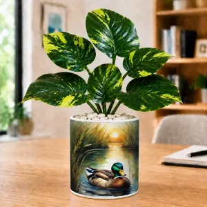 Artificial Tree Ceramic Photo Pot With White Stones 3x4 Inch (F166269)