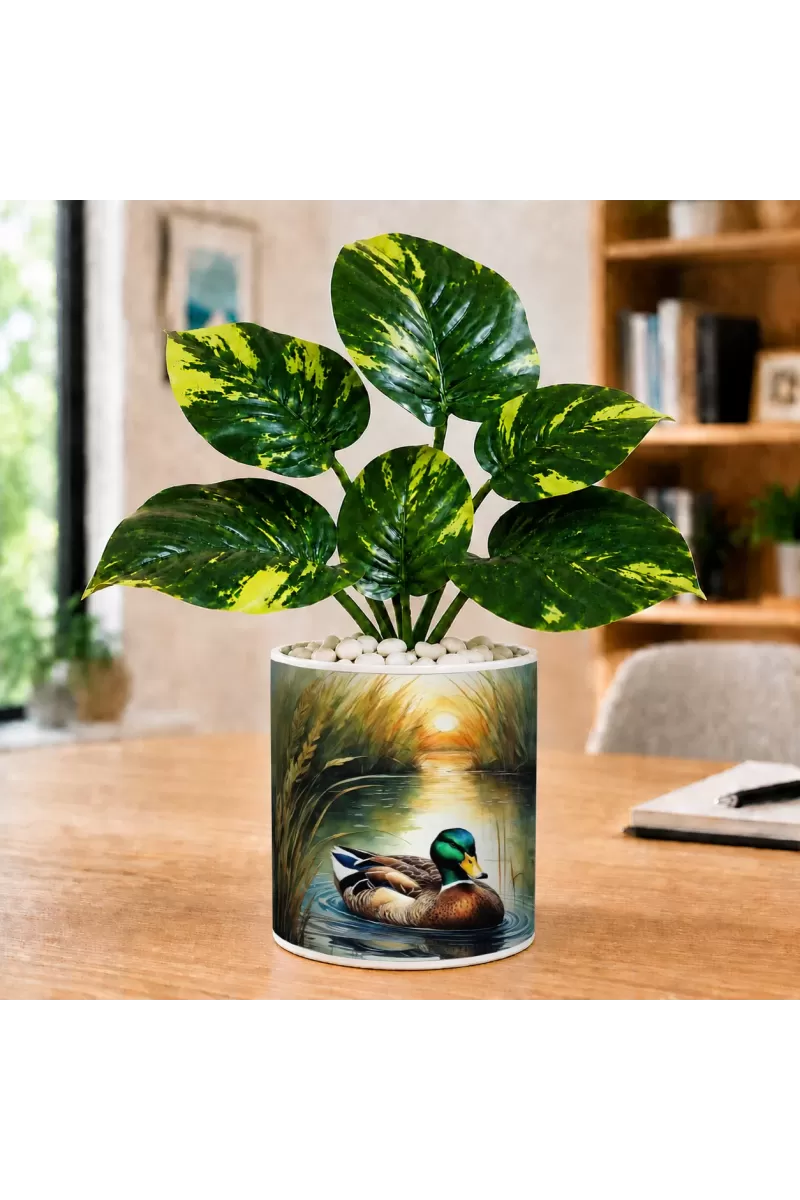 Artificial Tree Ceramic Photo Pot With White Stones 3x4 Inch (F166269)