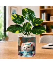 Artificial Tree Ceramic Photo Pot With White Stones 3x4 Inch (F166270)