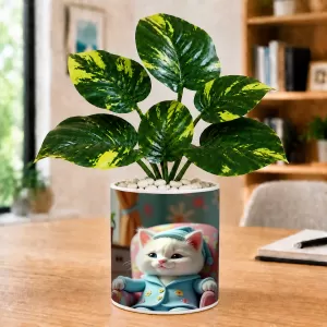 Artificial Tree Ceramic Photo Pot With White Stones 3x4 Inch (F166270)