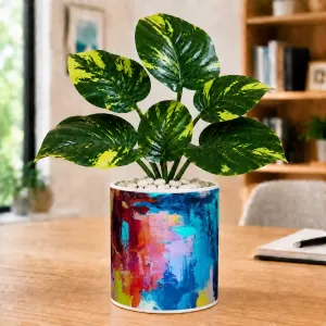 Artificial Tree Ceramic Photo Pot With White Stones 3x4 Inch (F166272)