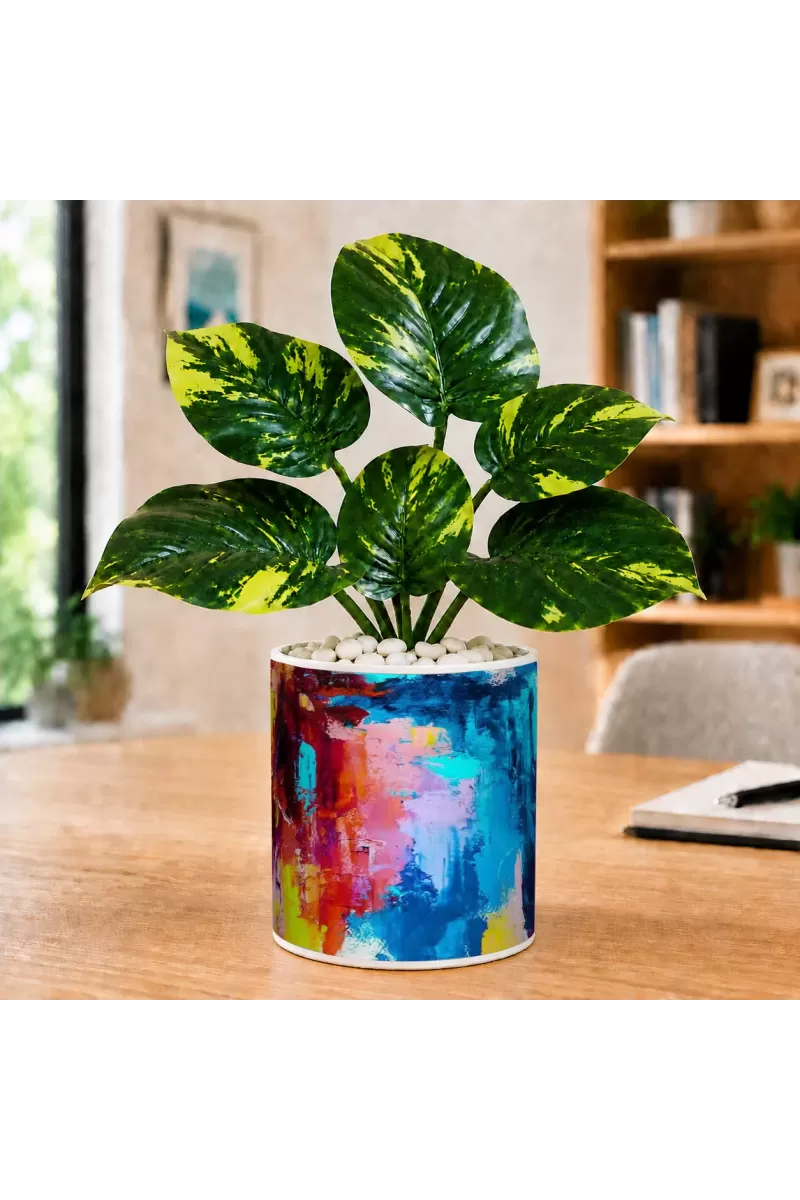 Artificial Tree Ceramic Photo Pot With White Stones 3x4 Inch (F166272)