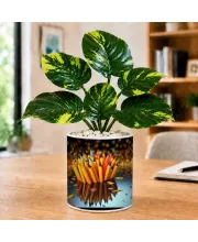 Artificial Tree Ceramic Photo Pot With White Stones 3x4 Inch (F166275)