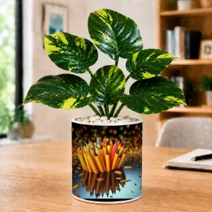 Artificial Tree Ceramic Photo Pot With White Stones 3x4 Inch (F166275)