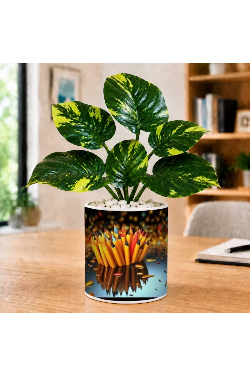 Artificial Tree Ceramic Photo Pot With White Stones 3x4 Inch (F166275)