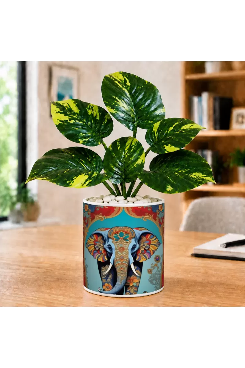Artificial Tree Ceramic Photo Pot With White Stones 3x4 Inch (F166276)