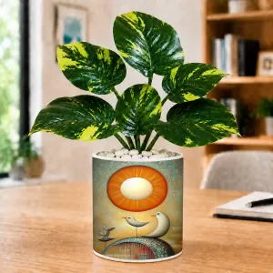 Artificial Tree Ceramic Photo Pot With White Stones 3x4 Inch (F166278)