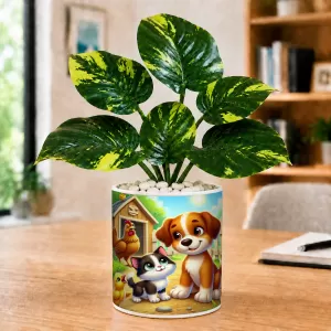 Artificial Tree Ceramic Photo Pot With White Stones 3x4 Inch (F166281)