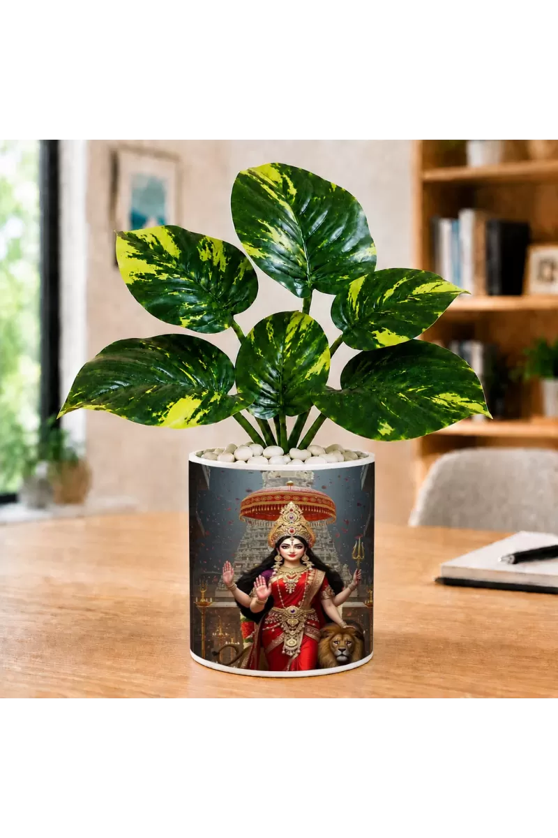 Artificial Tree Ceramic Photo Pot With White Stones 3x4 Inch (F166282)