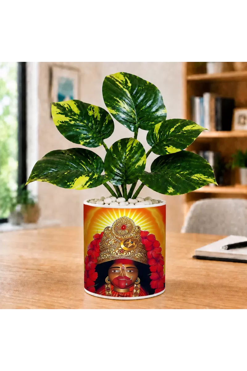 Artificial Tree Ceramic Photo Pot With White Stones 3x4 Inch (F166285)