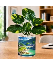 Artificial Tree Ceramic Photo Pot With White Stones 3x4 Inch (F166286)