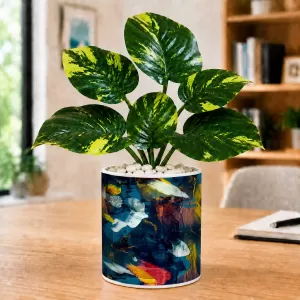 Artificial Tree Ceramic Photo Pot With White Stones 3x4 Inch (F166287)