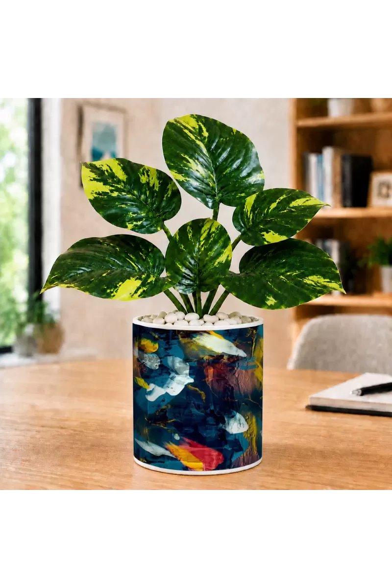 Artificial Tree Ceramic Photo Pot With White Stones 3x4 Inch (F166287)