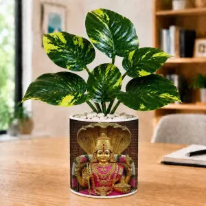 Artificial Tree Ceramic Photo Pot With White Stones 3x4 Inch (F166290)