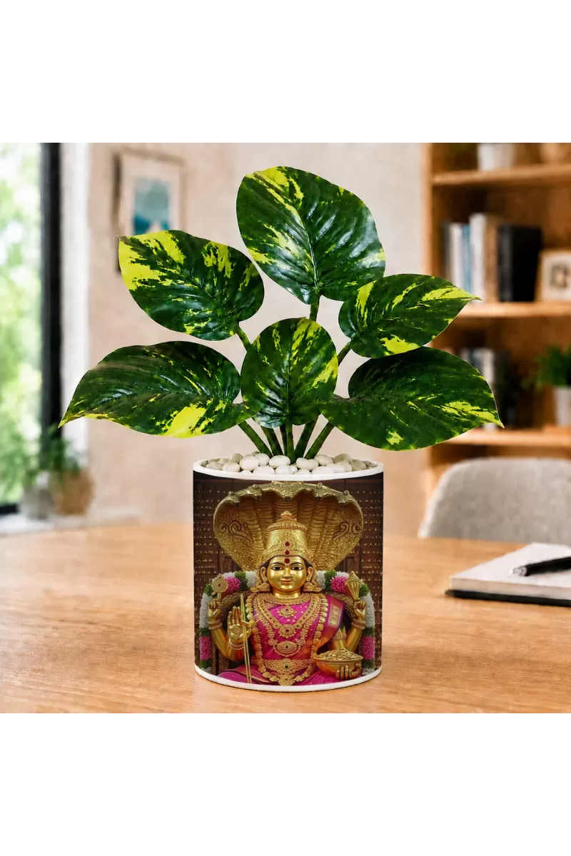 Artificial Tree Ceramic Photo Pot With White Stones 3x4 Inch (F166290)