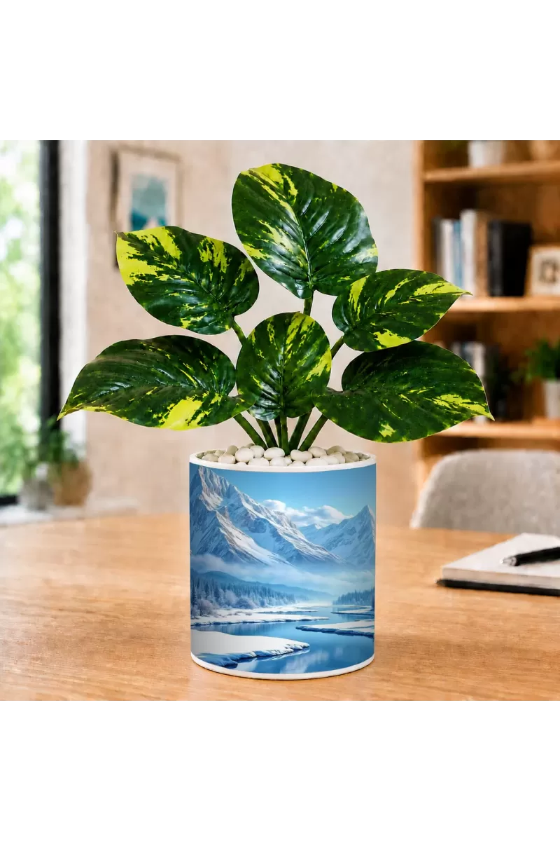 Artificial Tree Ceramic Photo Pot With White Stones 3x4 Inch (F166292)