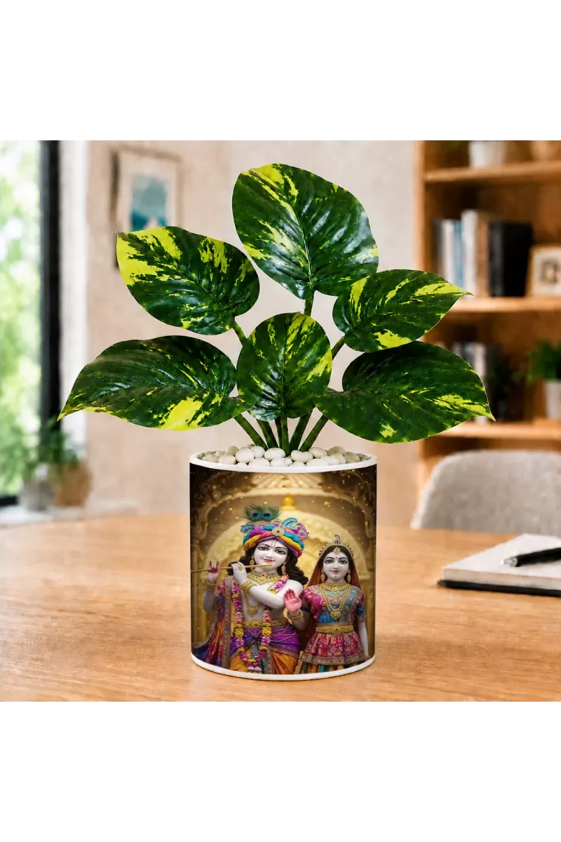 Artificial Tree Ceramic Photo Pot With White Stones 3x4 Inch (F166293)