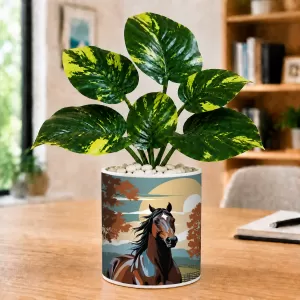 Artificial Tree Ceramic Photo Pot With White Stones 3x4 Inch (F166296)