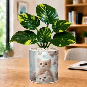 Artificial Tree Ceramic Photo Pot With White Stones 3x4 Inch (F166297)