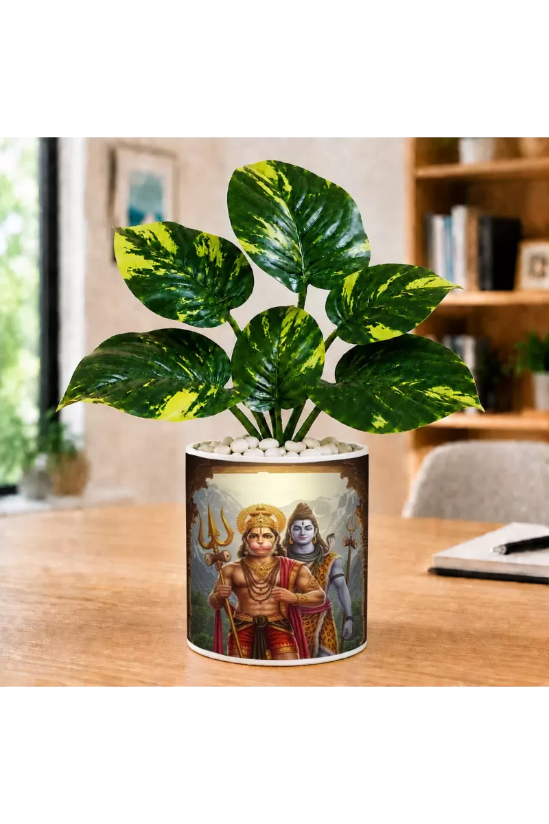 Artificial Tree Ceramic Photo Pot With White Stones 3x4 Inch (F166304)