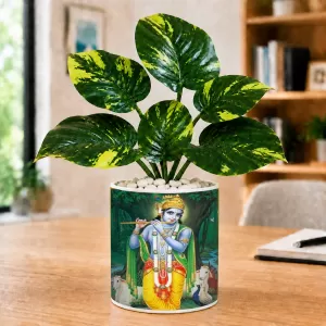 Artificial Tree Ceramic Photo Pot With White Stones 3x4 Inch (F166305)