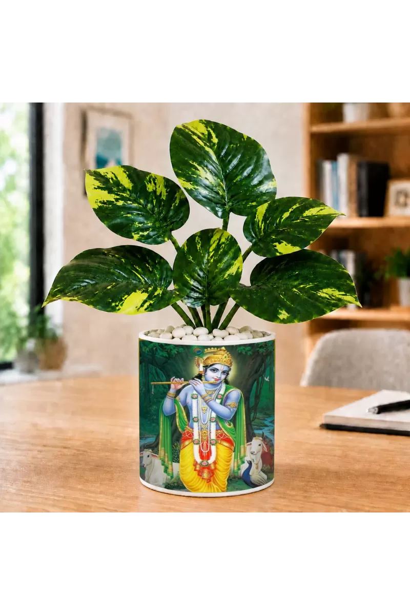 Artificial Tree Ceramic Photo Pot With White Stones 3x4 Inch (F166305)