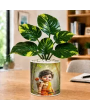 Artificial Tree Ceramic Photo Pot With White Stones 3x4 Inch (F166307)