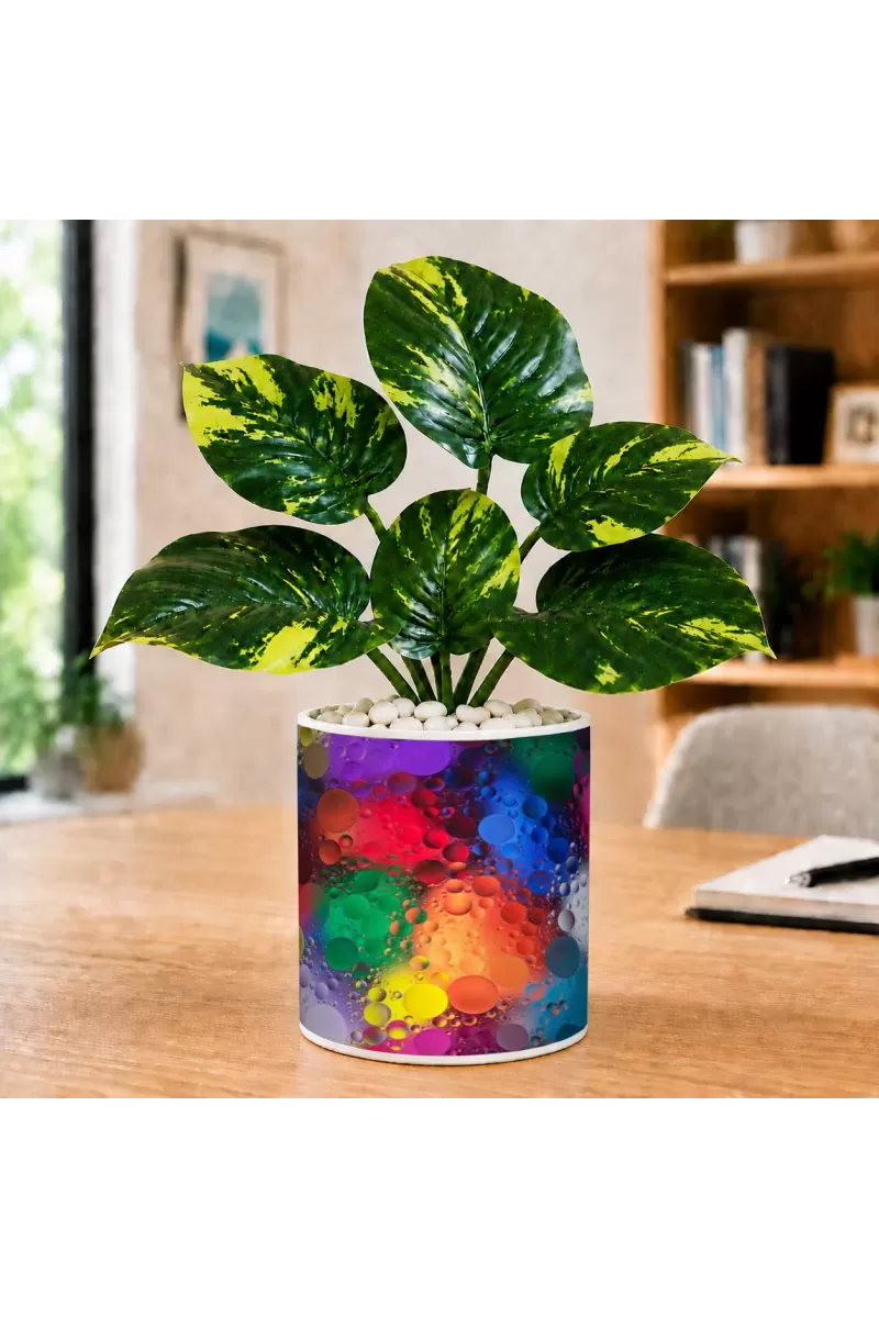 Artificial Tree Ceramic Photo Pot With White Stones 3x4 Inch (F166309)