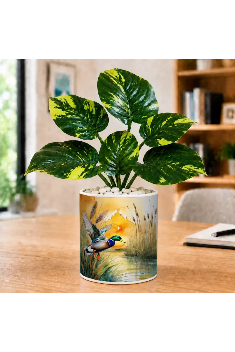 Artificial Tree Ceramic Photo Pot With White Stones 3x4 Inch (F166313)