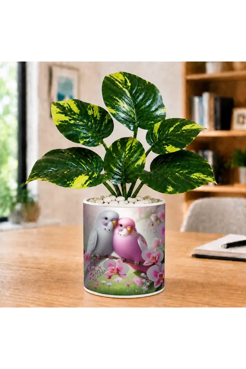 Artificial Tree Ceramic Photo Pot With White Stones 3x4 Inch (F166315)