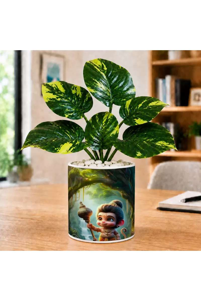 Artificial Tree Ceramic Photo Pot With White Stones 3x4 Inch (F166317)