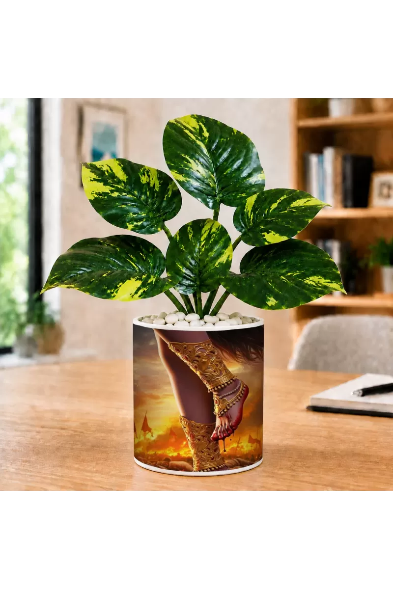 Artificial Tree Ceramic Photo Pot With White Stones 3x4 Inch (F166319)