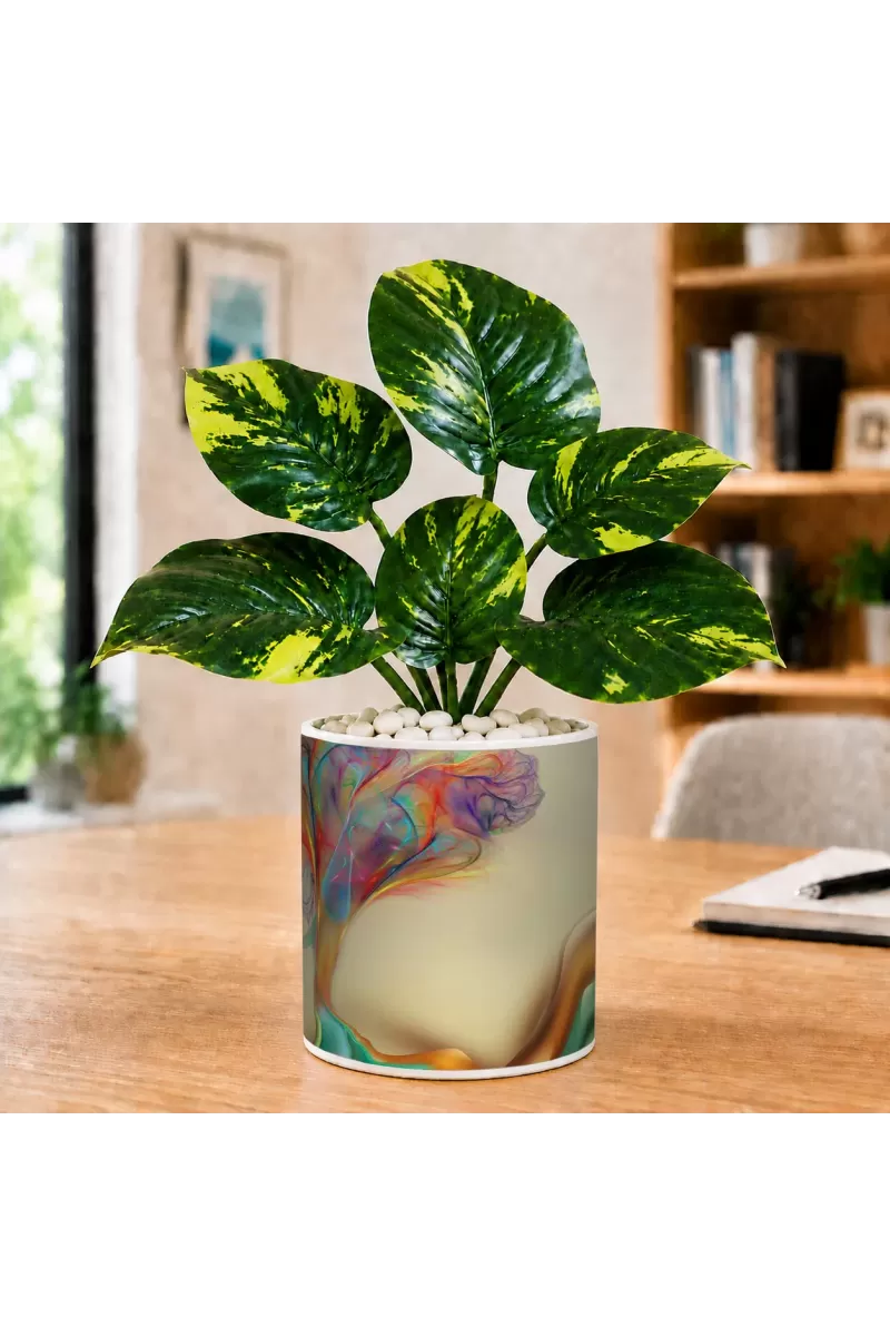 Artificial Tree Ceramic Photo Pot With White Stones 3x4 Inch (F166325)