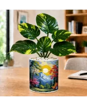 Artificial Tree Ceramic Photo Pot With White Stones 3x4 Inch (F166326)
