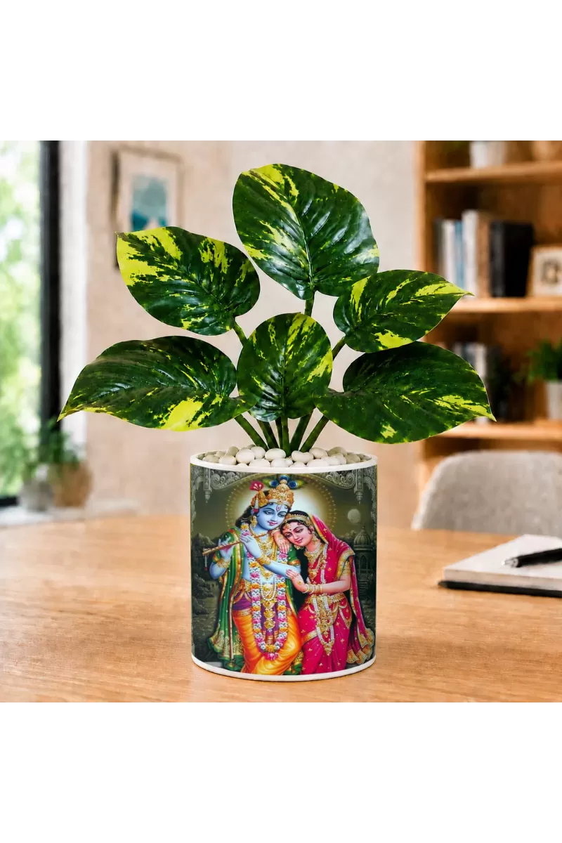 Artificial Tree Ceramic Photo Pot With White Stones 3x4 Inch (F166327)