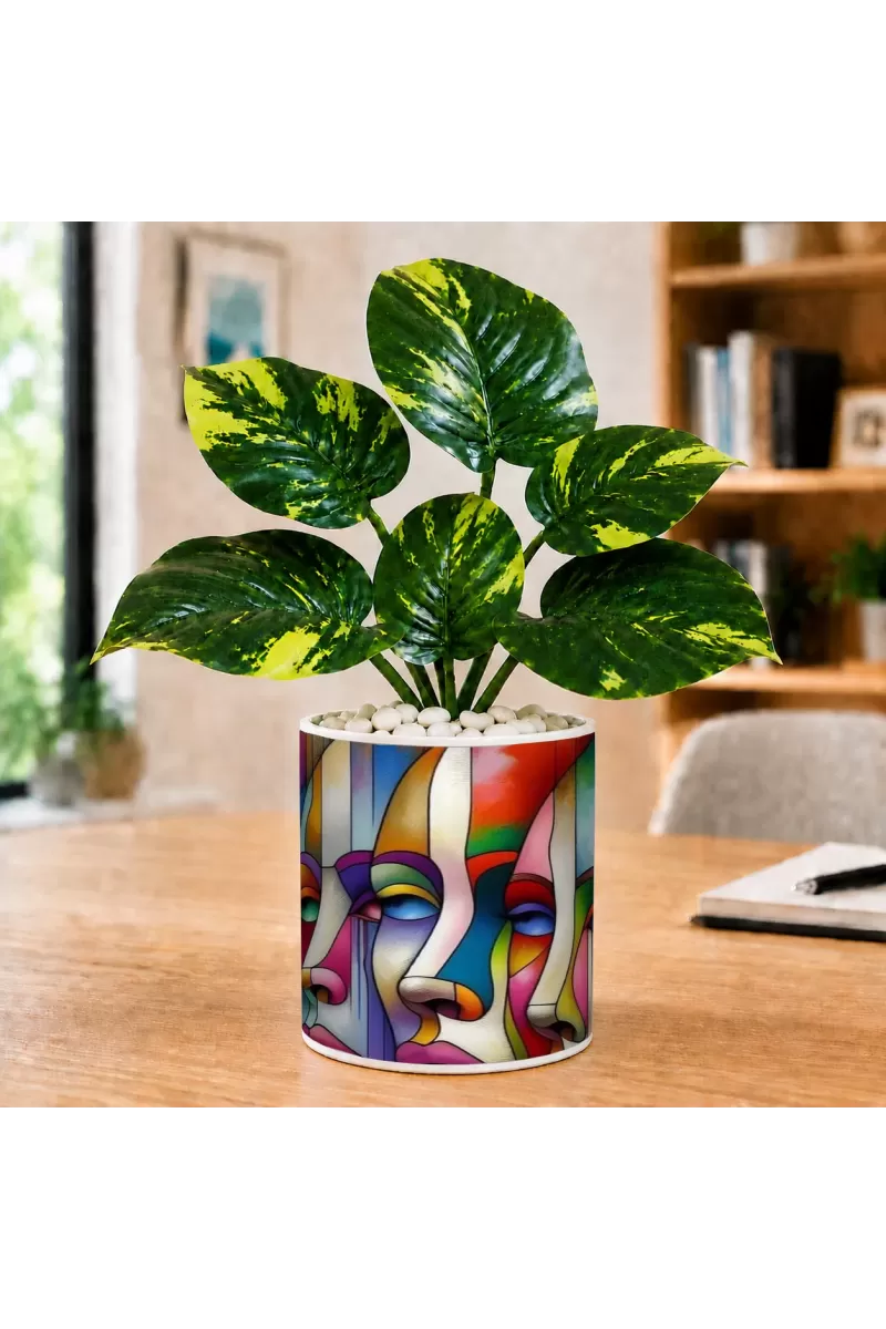Artificial Tree Ceramic Photo Pot With White Stones 3x4 Inch (F166328)