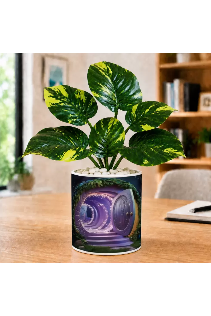 Artificial Tree Ceramic Photo Pot With White Stones 3x4 Inch (F166329)