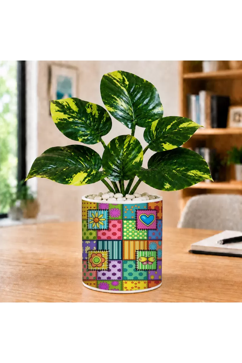 Artificial Tree Ceramic Photo Pot With White Stones 3x4 Inch (F166330)